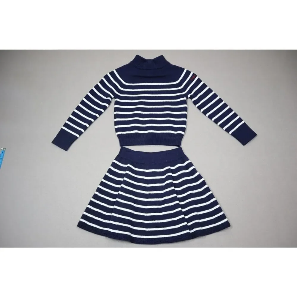 Polo Ralph Lauren Girls Two-Piece Nautical Striped Sweater and Skirt Set Size 6‎
